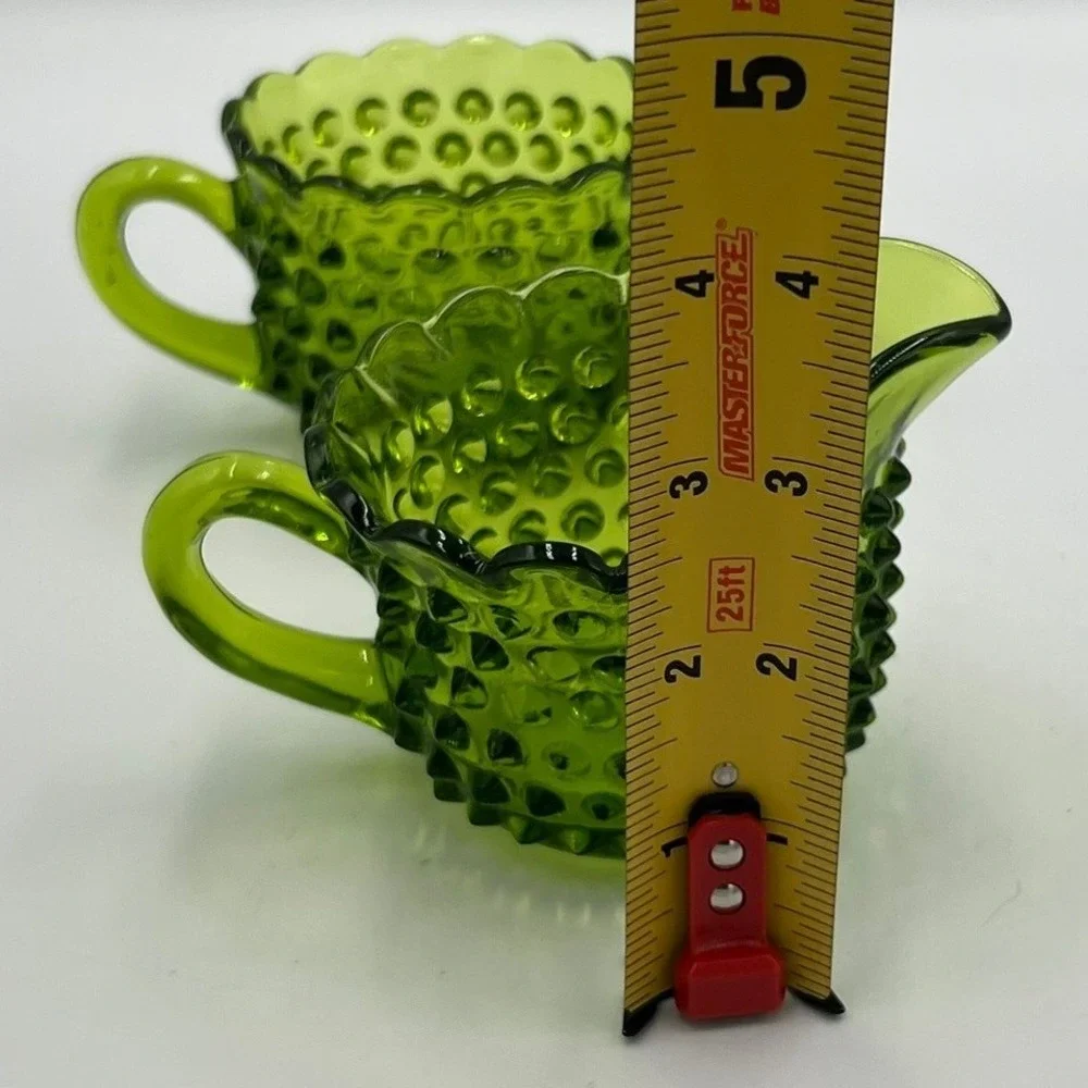 Fenton Hobnail Creamer Sugar Set Avocado Green Very Good MCM Glass